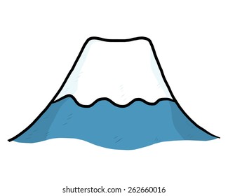 Mountain Fuji or volcano snow mountain / cartoon vector and illustration, hand drawn style, isolated on white background.