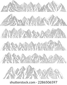 Mountain futuristic illustration. Background wavy lines. Nature sketch. Abstract landscape.