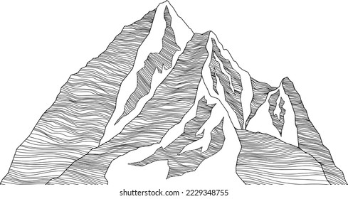 Mountain futuristic illustration. Vector background wavy lines. Nature sketch. Abstract landscape.