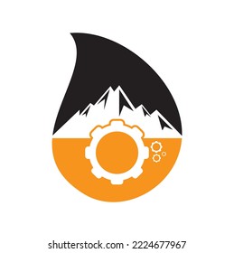 Mountain gear drop shape concept logo icon design.