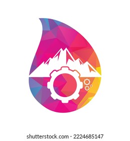 Mountain gear drop shape concept logo icon design.
