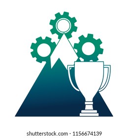 mountain with gear machine and trophy cup