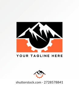 Mountain and gear top down on square block car transportation vacation hiking logo design graphic concept creative premium vector stock image top sell