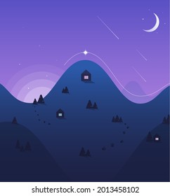 Mountain geometric landscape with gradient and sunrise