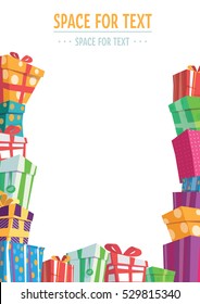 Mountain gifts.Vector set of different gift boxes.Vector illustration.Colorful wrapped gift boxes.Gifts around ad.Surprise template of  magazines, posters,cover, banners.Christmas gift box.Shopping