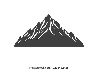 Mountain glacier natural stone rock summit peak exploration camp expedition vintage icon vector illustration. Cliff mountaineering alpine hiking alpinism camping travel adventure nature hill landscape