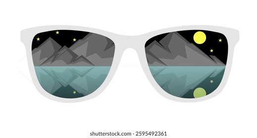 Mountain Glasses Whitte Logo Template Design Vector