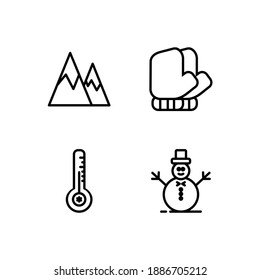 Mountain, Glove, Thermometer, and Snow Man Icon Line