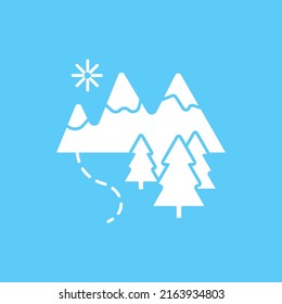  Mountain glyph icon. Beautiful place to relax with family. Landscape. Extreme vacation. Winter vacation concept. Filled flat sign. Isolated silhouette vector illustration