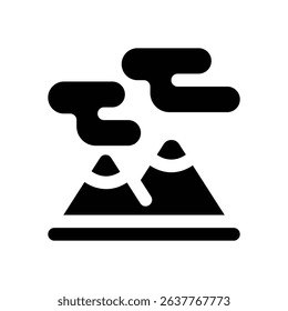mountain glyph icon. Strong and solid vector icon for websites, mobile interfaces, presentations, and visual branding. High quality and easy to edit.