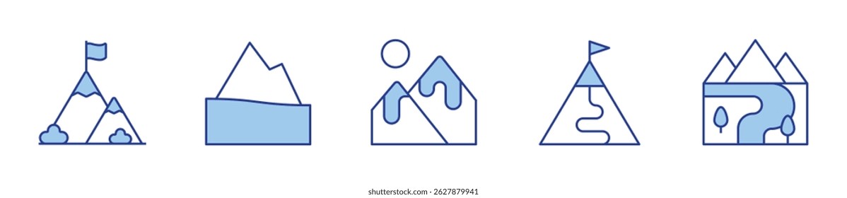 mountain, goal, river. Mountain Icon vector illustration. Line Duotone style. Editable stroke.