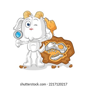 the mountain goat archaeologists with fossils mascot. cartoon vector