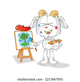 the mountain goat artist mascot. cartoon vector