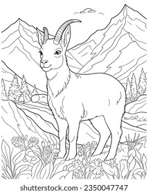 mountain goat coloring page line art