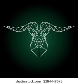 Mountain goat head in geometric style. Polygonal graceful horns. Wild animal illustration for use print on t-shirt, tattoo etc. 