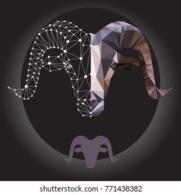 mountain goat head insulated silhouette polygonal triangular and linear design for horoscopes logos and emblems