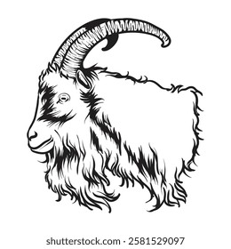 mountain goat head lineart with separate white background