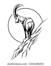 Bergziege, Ibex, Capricorn. Handgezeichnete Vektorgrafik