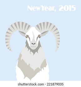 Mountain goat isolated on blue background. New Year poster.