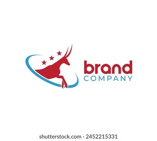 Mountain goat jumped out from circle dimension. Logo icon concept vector illustration.
