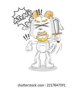 the mountain goat knights attack with sword. cartoon mascot vector