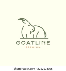 mountain goat long horn sit relax line art minimal logo design vector icon illustration template