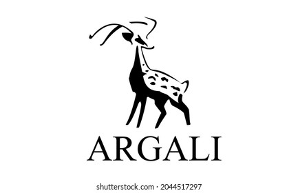 Mountain goat with long horns argali