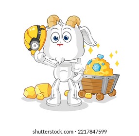 the mountain goat miner with gold character. cartoon mascot vector