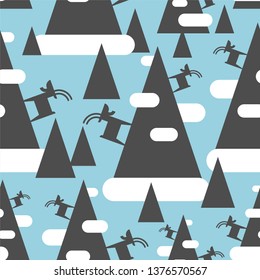 Mountain goat on rock pattern seamless. Animal vector background beast
