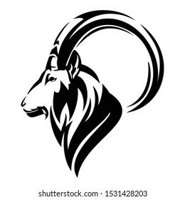 mountain goat profile head - side view animal portrait black and white vector outline