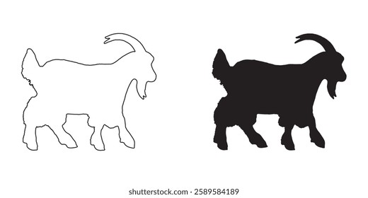 Mountain Goat Silhouette - Bold Goat Vector for Graphic Design
