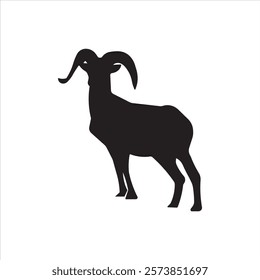 Mountain goat silhouette flat icon vector design illustration, wildlife animal silhouette icon design. Isolated on white background. 