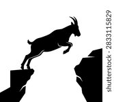 Mountain Goat Silhouette Jumping Between Cliffs Graphic Concept