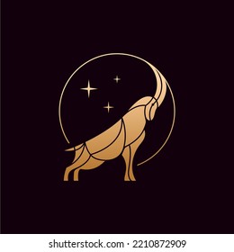 Mountain Goat Silhouette at Night Logo Design