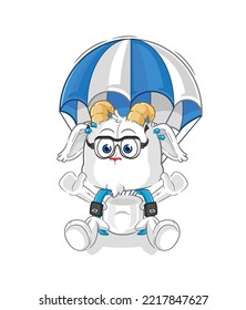 the mountain goat skydiving character. cartoon mascot vector