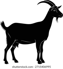 Mountain goat standing silhouette vector illustration for outdoor hiking adventure and wildlife nature theme designs.