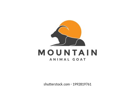 mountain goat with sunset logo vector icon illustration design