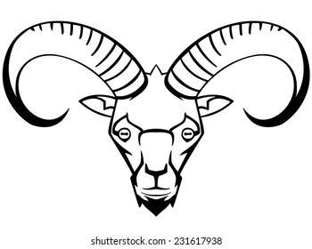 mountain goat - the symbol graphic stylization suitable for tattoos and logos and mascots vector black and white