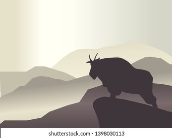 Mountain goat vector illustration. Mountain landscape.