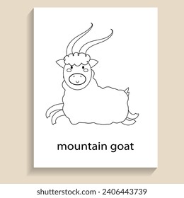 mountain goat,,ungulate herbivores animals cartoon flat outline for coloring page