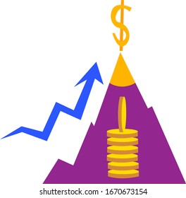 mountain and gold coins growth graph and dollar icon concept business and success object on a white background