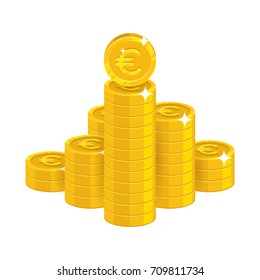 Mountain gold euro isolated cartoon icon. Bunches of gold euro and euro signs for designers and illustrators. Gold stacks of pieces in the form of a vector illustration