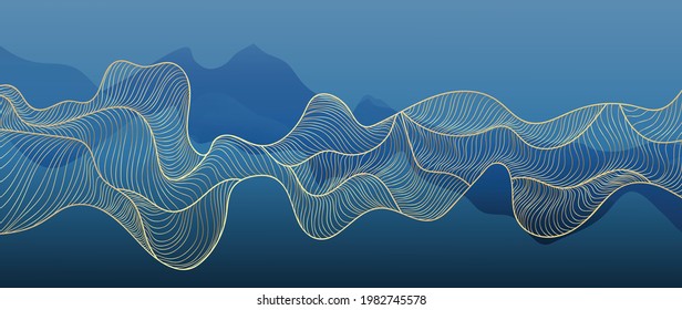 Mountain and gold line art abstract background vector. Luxury wallpaper design for wall art and home decoration background, canvas prints, banner, Natural wallpaper and fabric.