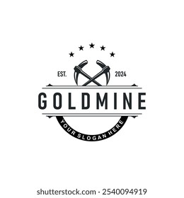 design de logotipo de mineração de ouro de montanha com modelo simples de ilustração de conceito de ferramenta de pickaxe vintage