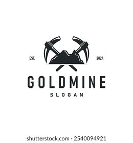 mountain gold mining logo design with simple vintage pickaxe tool concept illustration template