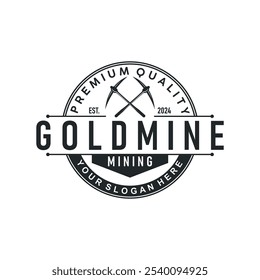 design de logotipo de mineração de ouro de montanha com modelo simples de ilustração de conceito de ferramenta de pickaxe vintage
