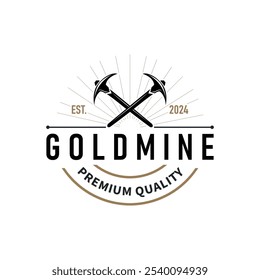 mountain gold mining logo design with simple vintage pickaxe tool concept illustration template