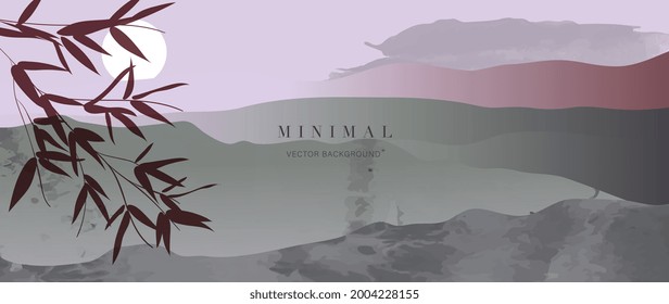 Mountain and golden line arts background vector. Oriental Luxury landscape background design with watercolor brush and gold line texture. Wallpaper design, Wall art for home decor and prints.