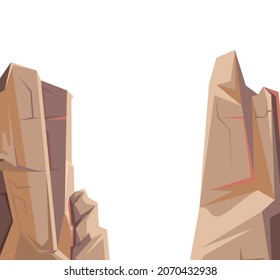 Mountain gorge. Frame composition. Stone rocky rocky landscape. Isolated on white background. High peaks and cliffs. Illustration vector