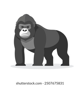 Mountain Gorilla animal isolated flat vector illustration on white background.